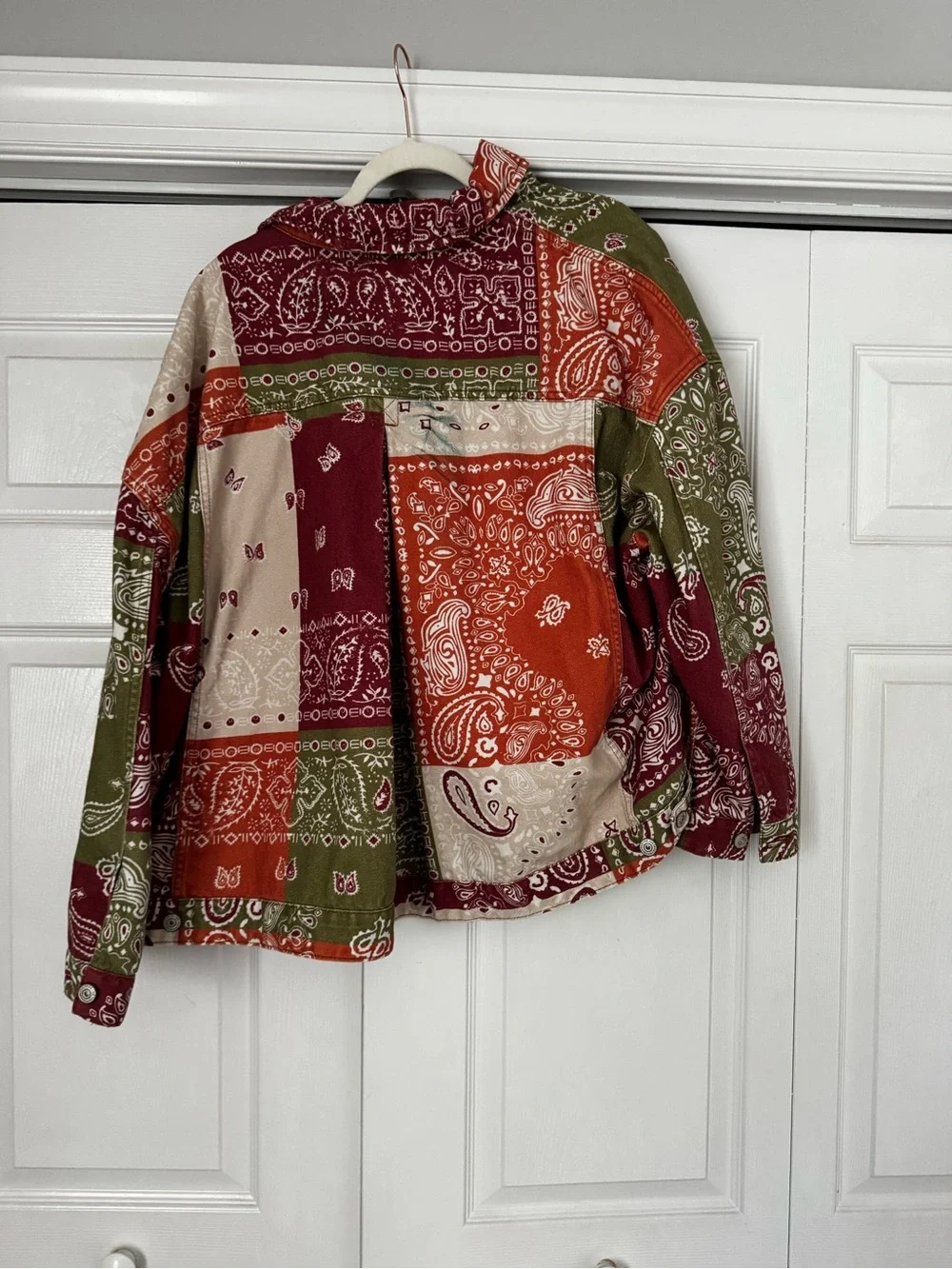 Patchwork Bandana Jacket in Olive, Burgundy & Cream - Picture 3 of 3